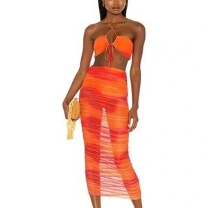 Camila Coelho Kelly Top and Maxi Skirt on Orange Tie Dye